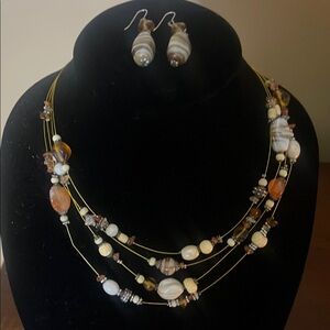 Elegant Multi-Strand Beaded Necklace and Earring Set